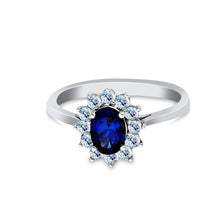 Ioka Jewelry - 14K White Solid Gold 1 Ct. Oval Cut Blue Cubic Zirconia CZ Wedding Engagement Ring