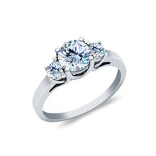 Ioka Jewelry - 14K White Solid Gold 1  Ct. 3 Round Tri Stone Cubic Zirconia CZ Wedding Engagement Ring