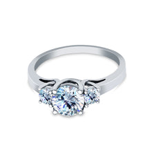 Ioka Jewelry - 14K White Solid Gold 1  Ct. 3 Round Tri Stone Cubic Zirconia CZ Wedding Engagement Ring