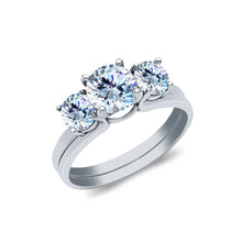 Ioka Jewelry - 14K White Solid Gold 1 Ct. 3 Round Tri Stone Cubic Zirconia CZ Wedding Engagement 2 Ring Duo Set