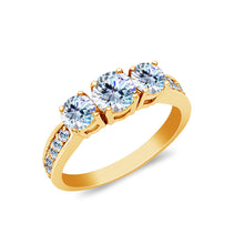 Ioka Jewelry - 14K Solid Gold 0.75 Ct. 3 Round Tri Stone Cubic Zirconia CZ Wedding Engagement Ring