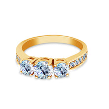 Ioka Jewelry - 14K Solid Gold 0.75 Ct. 3 Round Tri Stone Cubic Zirconia CZ Wedding Engagement Ring