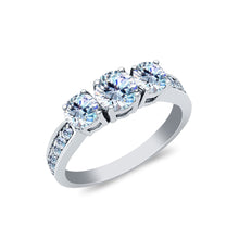 Ioka Jewelry - 14K White Solid Gold 0.75 Ct. 3 Round Tri Stone Cubic Zirconia CZ Wedding Engagement Ring