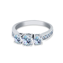 Ioka Jewelry - 14K White Solid Gold 0.75 Ct. 3 Round Tri Stone Cubic Zirconia CZ Wedding Engagement Ring