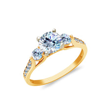 Ioka Jewelry - 14K Solid Gold 0.75 Ct. 3 Round Cut Tri Stone Cubic Zirconia CZ Wedding Engagement Ring