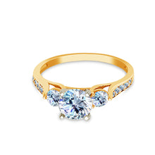 Ioka Jewelry - 14K Solid Gold 0.75 Ct. 3 Round Cut Tri Stone Cubic Zirconia CZ Wedding Engagement Ring