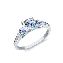 Ioka Jewelry - 14K White Solid Gold 0.75 Ct. 3 Round Cut Tri Stone Cubic Zirconia CZ Wedding Engagement Ring
