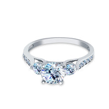 Ioka Jewelry - 14K White Solid Gold 0.75 Ct. 3 Round Cut Tri Stone Cubic Zirconia CZ Wedding Engagement Ring
