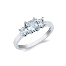 Ioka Jewelry - 14K White Solid Gold 1 Ct. 3 Princess Cut Tri Stone Cubic Zirconia CZ Wedding Engagement Ring