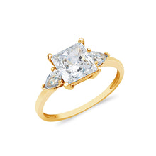 Ioka Jewelry - 14K Solid Gold 1.25 Ct. Princess Cut Tri Stone Cubic Zirconia CZ Wedding Engagement Ring