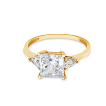 Ioka Jewelry - 14K Solid Gold 1.25 Ct. Princess Cut Tri Stone Cubic Zirconia CZ Wedding Engagement Ring