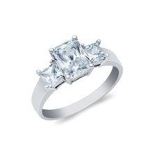 Ioka Jewelry - 14K White Solid Gold 1 Ct. Emerald Cut Tri Stone Cubic Zirconia CZ Rectangular Engagement Ring