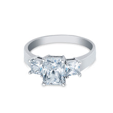 Ioka Jewelry - 14K White Solid Gold 1 Ct. Emerald Cut Tri Stone Cubic Zirconia CZ Rectangular Engagement Ring