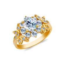 Ioka Jewelry - 14K Yellow Solid Gold 1 Ct. Round Cut Cubic Zirconia CZ  Flower Wedding Engagement Ring