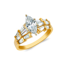 Ioka Jewelry - 14K Yellow Solid Gold 1 Ct. Marquise Cut Cubic Zirconia CZ Wedding Engagement Ring