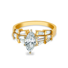 Ioka Jewelry - 14K Yellow Solid Gold 1 Ct. Marquise Cut Cubic Zirconia CZ Wedding Engagement Ring