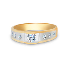 Ioka Jewelry - 14K Two Tone Solid Gold Cubic Zirconia CZ Ring Men's Band