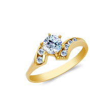 Ioka Jewelry - 14K Yellow Solid Gold 0.75 Ct. Round Cubic Zirconia CZ Fancy Wedding Engagement Ring