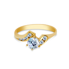 Ioka Jewelry - 14K Yellow Solid Gold 0.75 Ct. Round Cubic Zirconia CZ Fancy Wedding Engagement Ring