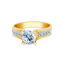 Ioka Jewelry - 14K Yellow Solid Gold 1 Ct. Round Cut Cubic Zirconia CZ Wedding Engagement Ring