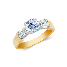 Ioka Jewelry - 14K Yellow Solid Gold 1 Ct. Round Cut Cubic Zirconia CZ Fancy Wedding Engagement Ring