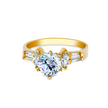 Ioka Jewelry - 14K Yellow Solid Gold 1 Ct. Round Cut Cubic Zirconia CZ Wedding Fancy Engagement Ring