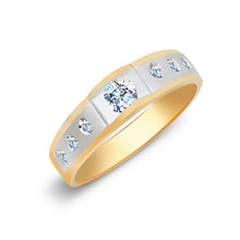 Ioka Jewelry - 14K Two Tone Solid Gold Cubic Zirconia CZ Ring Men's Band
