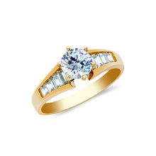 Ioka Jewelry - 14K Yellow Solid Gold 1 Ct. Round Cut Cubic Zirconia CZ with Side Stones Wedding Engagement Ring