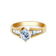 Ioka Jewelry - 14K Yellow Solid Gold 1 Ct. Round Cut Cubic Zirconia CZ with Side Stones Wedding Engagement Ring