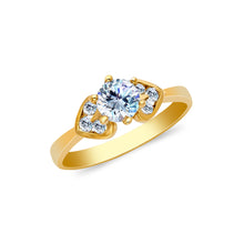 Ioka Jewelry - 14K Yellow Solid Gold 0.75 Round Cut Cubic Zirconia CZ with Hearts Wedding Engagement Ring