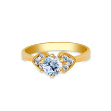 Ioka Jewelry - 14K Yellow Solid Gold 0.75 Round Cut Cubic Zirconia CZ with Hearts Wedding Engagement Ring
