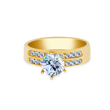 Ioka Jewelry - 14K Yellow Solid Gold 1 Ct. Round Cut Cubic Zirconia CZ Wedding Engagement Ring