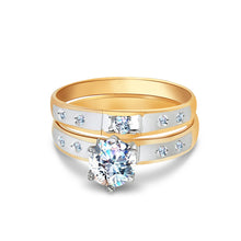Ioka Jewelry - 1 Ct. Cubic Zirconia CZ 14K Two Tone Solid Gold Women's Wedding Ring 2 Piece Set