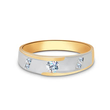 Ioka Jewelry - 14K Two Tone Solid Gold Cubic Zirconia CZ Ring Men's Band