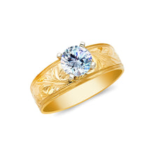 Ioka Jewelry - 14K Yellow Solid Gold 1 Ct. Round Solitaire Cubic Zirconia CZ Engraved Wedding Engagement Ring