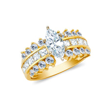 Ioka Jewelry - 14K Yellow Solid Gold 1.5 Ct. Marquise Cut Cubic Zirconia CZ Fancy Wedding Engagement Ring