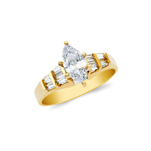 Ioka Jewelry - 14K Yellow Solid Gold 1 Ct. Marquise Cut Cubic Zirconia CZ Wedding Engagement Ring