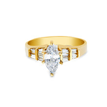 Ioka Jewelry - 14K Yellow Solid Gold 1 Ct. Marquise Cut Cubic Zirconia CZ Wedding Engagement Ring