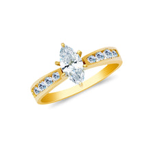 Ioka Jewelry - 14K Yellow Solid Gold 1 Ct. Marquise Cut Cubic Zirconia CZ with Side Stones Wedding Engagement Ring
