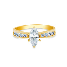 Ioka Jewelry - 14K Yellow Solid Gold 1 Ct. Marquise Cut Cubic Zirconia CZ with Side Stones Wedding Engagement Ring