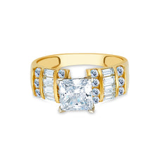 Ioka Jewelry - 14K Yellow Solid Gold 1 Ct. Princess Cut Cubic Zirconia CZ Fancy Wedding Engagement Ring