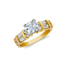 Ioka Jewelry - 14K Yellow Solid Gold 0.75 Ct. Princess Cut Cubic Zirconia CZ with Side Stones Wedding Engagement Ring