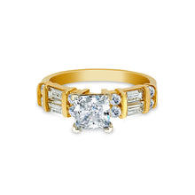 Ioka Jewelry - 14K Yellow Solid Gold 0.75 Ct. Princess Cut Cubic Zirconia CZ with Side Stones Wedding Engagement Ring