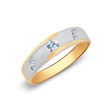 Ioka Jewelry - 14K Two Tone Solid Gold Cubic Zirconia CZ Ring Men's Band