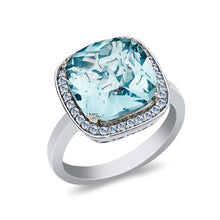 Ioka Jewelry - 14K White Solid Gold 5 Ct. Blue Square Princess Cut Cubic Zirconia CZ Fancy with Halo Wedding Engagement Ring