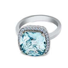 Ioka Jewelry - 14K White Solid Gold 5 Ct. Blue Square Princess Cut Cubic Zirconia CZ Fancy with Halo Wedding Engagement Ring