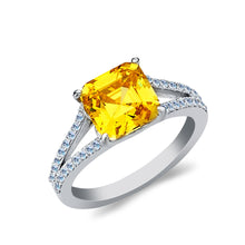 Ioka Jewelry - 14K White Solid 2.5 Carat Yellow Princess Cut Gold Cubic Zirconia CZ Fancy Wedding Engagement Ring