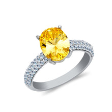 Ioka Jewelry - 14K White Solid Gold 2.5 Ct. Oval Cut Yellow Solitaire Cubic Zirconia CZ Wedding Engagement Ring