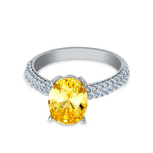 Ioka Jewelry - 14K White Solid Gold 2.5 Ct. Oval Cut Yellow Solitaire Cubic Zirconia CZ Wedding Engagement Ring