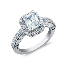 Ioka Jewelry - 14K White Solid Gold 2 Ct. Emerald Cut Cubic Zirconia CZ with Halo Wedding Engagement Ring